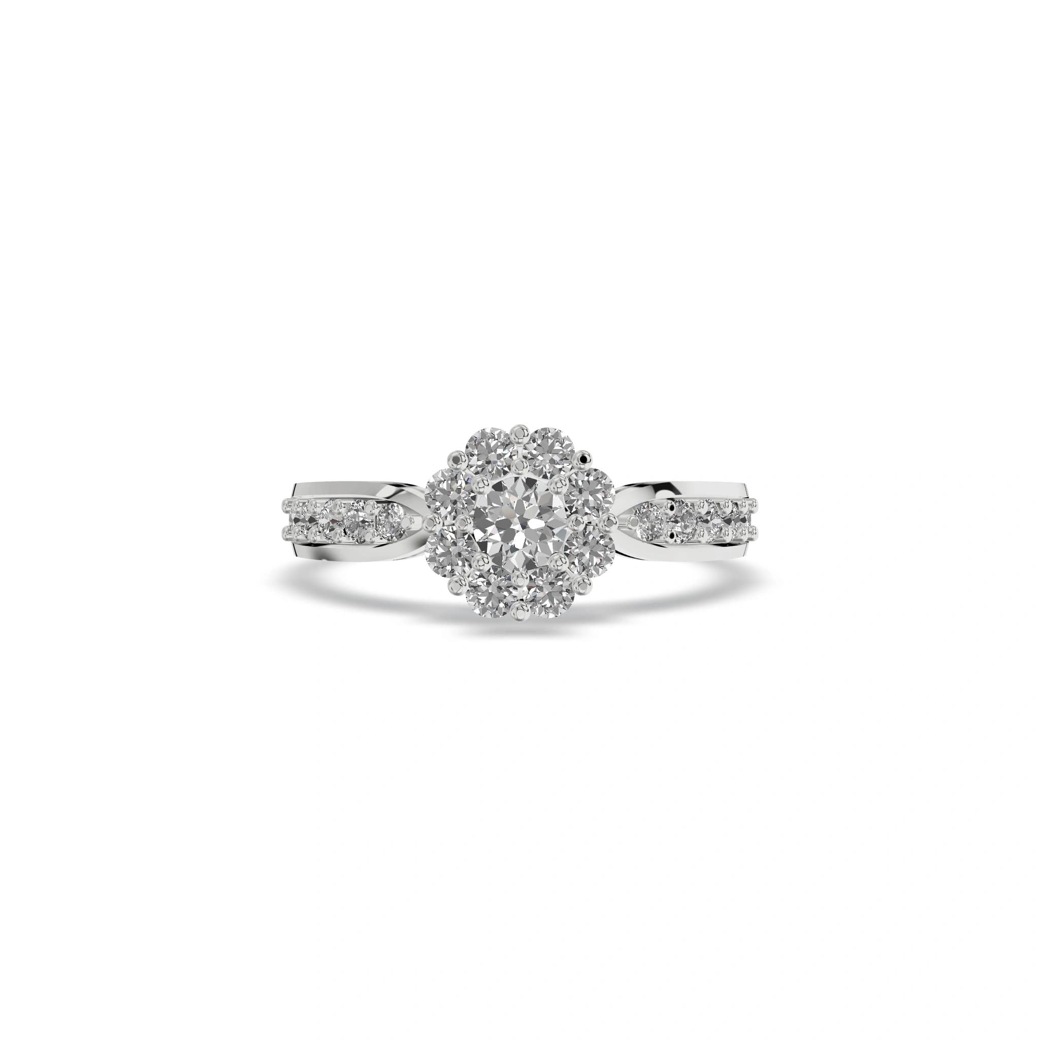 Round Floral Cluster Halo Engagement Ring