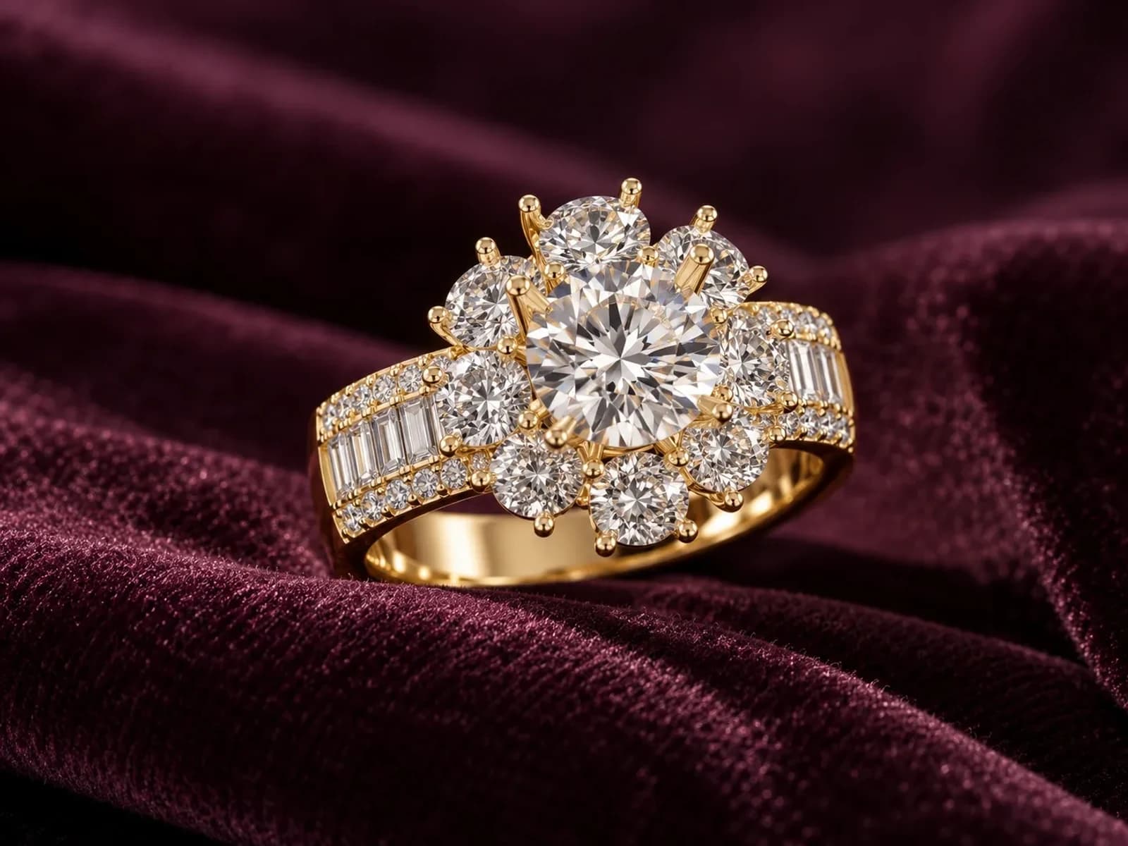 Royal Floral Halo Diamond Ring